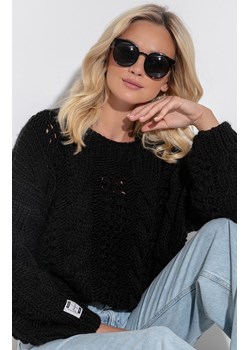 Czarny ażurowy wełniany sweter o grubym splocie Chunky Knit F1318, Kolor czarny, Rozmiar S/M, Fobya ze sklepu Primodo w kategorii Swetry damskie - zdjęcie 140695394