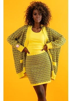 F1399 Komplet spódnica i kardigan, Kolor żółty-wzór, Rozmiar 42/44, Fobya ze sklepu Primodo w kategorii Swetry damskie - zdjęcie 140695421