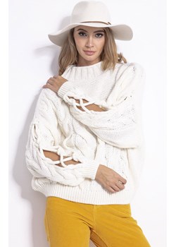 Sweter damski z pęknięciami na rękawach F850, Kolor ecru, Rozmiar S/M, Fobya ze sklepu Primodo w kategorii Swetry damskie - zdjęcie 140695983