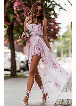 Asymetryczna maxi sukienka zwiewna tiulowa w kwiaty Amis 307, Kolor różowy, Rozmiar XS, Ivon ze sklepu Primodo w kategorii Sukienki - zdjęcie 140697151