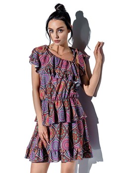Sukienka Lemoniade mini w abstrakcyjne wzory z okrągłym dekoltem 