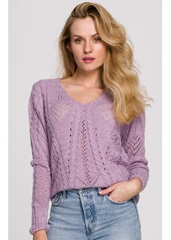 K106 sweter krótki ażurowy, Kolor liliowy, Rozmiar L/XL, makover ze sklepu Primodo w kategorii Swetry damskie - zdjęcie 140701162