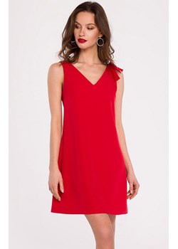 K128 Gładka sukienka z kokardą na ramieniu, Kolor czerwony, Rozmiar L, makover ze sklepu Primodo w kategorii Sukienki - zdjęcie 140701212