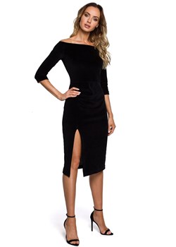 M559 Welurowa sukienka z rozcięciem czarna, Kolor czarny, Rozmiar S, MOE ze sklepu Primodo w kategorii Sukienki - zdjęcie 140704244