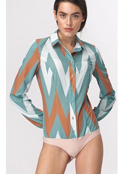 B113 koszula body we wzór, Kolor turkusowy-wzór, Rozmiar 34, Nife ze sklepu Primodo w kategorii Koszule damskie - zdjęcie 140705682
