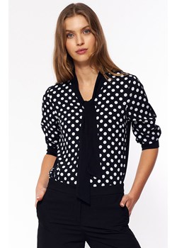 Koszula damska czarna w białe kropki z wiązaniem B140, Kolor czarno-biały, Rozmiar 36, Nife ze sklepu Primodo w kategorii Bluzki damskie - zdjęcie 140705751