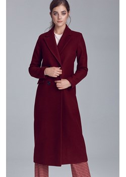 Elegancki płaszcz dwurzędowy w kolorze bordowym PL06, Kolor bordowy, Rozmiar 38, Nife ze sklepu Primodo w kategorii Płaszcze damskie - zdjęcie 140705880