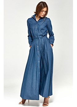 Jeansowa sukienka maxi z długim rękawem S93, Kolor jeans, Rozmiar 38, Nife ze sklepu Primodo w kategorii Sukienki - zdjęcie 140706222