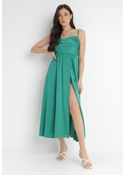 Zielona Sukienka Satynowa Rhodadia ze sklepu Born2be Odzież w kategorii Sukienki - zdjęcie 140721590