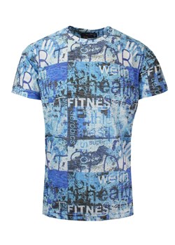 T-Shirt Męski Jasny Niebieski z Kolorowym Nadrukiem, Koszulka, Krótki Rękaw, U-neck TSKOWNEWAN4648saxmavi ze sklepu JegoSzafa.pl w kategorii T-shirty męskie - zdjęcie 140737812
