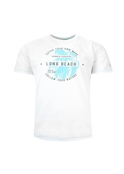 T-shirt Bawełniany, Biały Męski z Nadrukiem, LONG BEACH, Krótki Rękaw, U-neck -PAKO JEANS TSPJNS13LONGbi ze sklepu JegoSzafa.pl w kategorii T-shirty męskie - zdjęcie 140769023