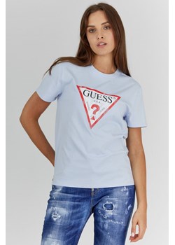 GUESS - Błękitny T-shirt damski z vintage logo ze sklepu outfit.pl w kategorii Bluzki damskie - zdjęcie 140815822
