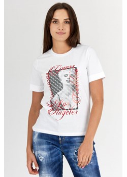 GUESS - Biały T-shirt damski z nadrukiem ze sklepu outfit.pl w kategorii Bluzki damskie - zdjęcie 140953174