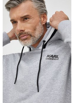 Karl Lagerfeld bluza 523910.705084 męska kolor szary z kapturem z nadrukiem ze sklepu ANSWEAR.com w kategorii Bluzy męskie - zdjęcie 141243064