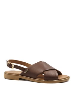 Brązowe skórzane sandały z szerokimi paskami 67Z ze sklepu NESCIOR w kategorii Sandały damskie - zdjęcie 141560461