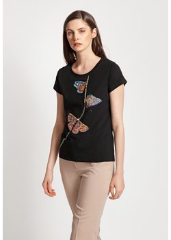 Czarny t-shirt z motylami z koralików ze sklepu Molton w kategorii Bluzki damskie - zdjęcie 141568374