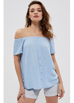 3758 Gładka bluzka koszulowa z wiskozy, Kolor niebieski, Rozmiar 2XL, Moodo ze sklepu Primodo w kategorii Bluzki damskie - zdjęcie 141634883