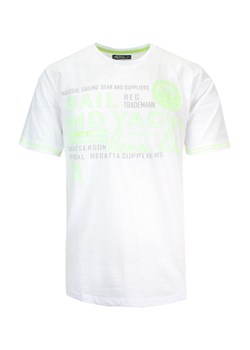 T-Shirt Męski Biały z Zielonym Nadrukiem, Koszulka, Krótki Rękaw, U-neck TSKOWMCL35279beyaz ze sklepu JegoSzafa.pl w kategorii T-shirty męskie - zdjęcie 141773401