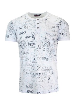 T-Shirt Męski Biały z Nadrukiem, z Guziczkami, U-neck, Koszulka, Krótki Rękaw TSKOWNEWAN4620beyaz ze sklepu JegoSzafa.pl w kategorii T-shirty męskie - zdjęcie 141773403