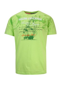 T-Shirt Męski Zielony, Neonowy z Nadrukiem w Żaglówkę, Krótki Rękaw, Koszulka, U-neck TSKOWMCL35588neonyesil ze sklepu JegoSzafa.pl w kategorii T-shirty męskie - zdjęcie 141773421