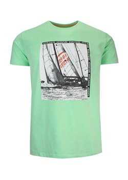 T-Shirt Męski Zielony z Nadrukiem w Żaglówkę, Koszulka, Krótki Rękaw, U-neck TSKOWMCL35249suyesil ze sklepu JegoSzafa.pl w kategorii T-shirty męskie - zdjęcie 141773423