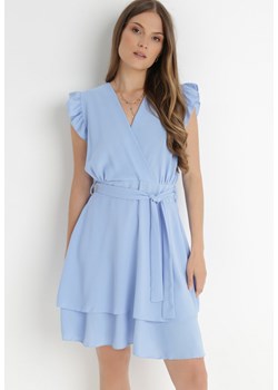 Jasnoniebieska Sukienka Kopertowa z Falbankami i Wiązaniem Dalim ze sklepu Born2be Odzież w kategorii Sukienki - zdjęcie 141831781
