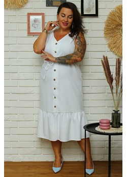 Sukienka szmizjerka mini bez rękawów biała z dekoltem w serek 
