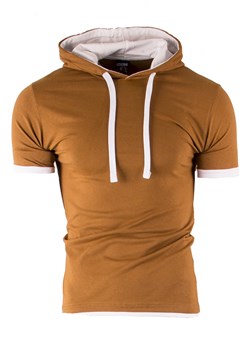 Koszulka męska z kapturem 192570 - camel ze sklepu Risardi w kategorii T-shirty męskie - zdjęcie 141969132