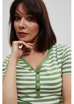 Bawełniana bluzka w paski malahitowa ze sklepu Moodo.pl w kategorii Bluzki damskie - zdjęcie 141991323