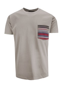 T-shirt Męski, Beżowy z Kieszonką, Krótki Rękaw, U-neck, 100% BAWEŁNA, Męski -KINGS TSKNGS101Kcapuccino ze sklepu JegoSzafa.pl w kategorii T-shirty męskie - zdjęcie 142060380