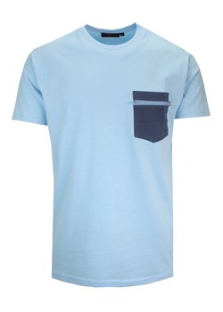 T-shirt Męski, Niebieski z Kieszonką, Krótki Rękaw, U-neck, 100% BAWEŁNA, Męski -KINGS TSKNGS101Zjasnieb ze sklepu JegoSzafa.pl w kategorii T-shirty męskie - zdjęcie 142060394