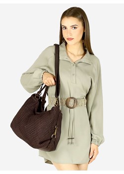 Torebka pleciona damska shopper z naturalnej skóry timeless leather bag - MARCO MAZZINI ciemny brąz ze sklepu Verostilo w kategorii Listonoszki - zdjęcie 142089482