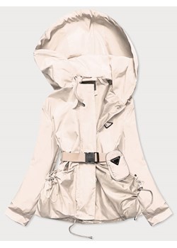 Krótka kurtka damska z paskiem beżowa (ag3-03) ze sklepu goodlookin.pl w kategorii Kurtki damskie - zdjęcie 142160121