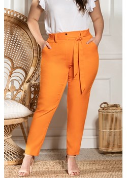 SPODNIE z talią paper bag eleganckie wiązane KOSTA pomarańczowe ze sklepu karko.pl w kategorii Spodnie damskie - zdjęcie 142377672