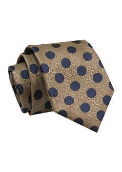 Elegancki, Klasyczny, Męski Krawat -ALTIES - Beż w Granatowe Grochy KRALTS0682 ze sklepu JegoSzafa.pl w kategorii Krawaty - zdjęcie 142429014
