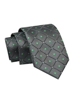 Elegancki, Klasyczny, Męski Krawat -ALTIES - Grafit z Zielonym Akcentem KRALTS0673 ze sklepu JegoSzafa.pl w kategorii Krawaty - zdjęcie 142429030
