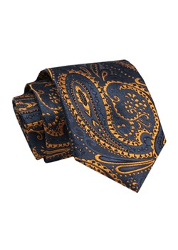 Elegancki, Klasyczny, Męski Krawat -ALTIES - Granat w Złoty, Orientalny Wzór KRALTS0683 ze sklepu JegoSzafa.pl w kategorii Krawaty - zdjęcie 142429034