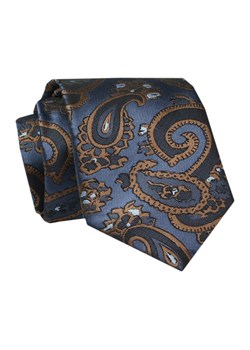 Męski Krawat - ALTIES - Klasyczny - Niebieski z Jasnobrązowym Motywem KRALTS0713 ze sklepu JegoSzafa.pl w kategorii Krawaty - zdjęcie 142461893