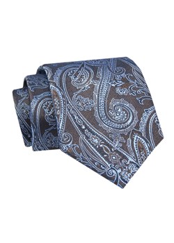 Krawat - ALTIES - Niebieski Wzór na Brązowym Tle KRALTS0729 ze sklepu JegoSzafa.pl w kategorii Krawaty - zdjęcie 142509554