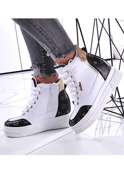Wiązane biało brązowe sneakersy na koturnie i platformie /A1-2 12341 T696/ ze sklepu Pantofelek24.pl w kategorii Trampki damskie - zdjęcie 142555264
