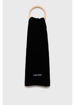Calvin Klein Szalik z domieszką wełny kolor czarny gładki ze sklepu ANSWEAR.com w kategorii Szaliki i chusty damskie - zdjęcie 142557233