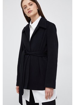 Calvin Klein płaszcz wełniany kolor czarny przejściowa ze sklepu ANSWEAR.com w kategorii Kurtki damskie - zdjęcie 142598263