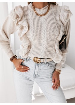Beżowy sweter z ozdobnym splotem Linzi - beżowy ze sklepu pakuten.pl w kategorii Swetry damskie - zdjęcie 142606311