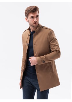 Płaszcz męski - ciemnobeżowy V4 C269 ze sklepu ombre w kategorii Płaszcze męskie - zdjęcie 142718142