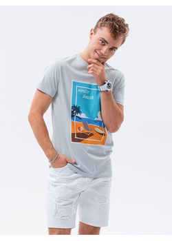 T-shirt męski z nadrukiem - błękitny V3B S1434 ze sklepu ombre w kategorii T-shirty męskie - zdjęcie 142718281