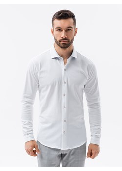 Koszula męska dzianinowa z długim rękawem - biała V1 K540 ze sklepu ombre w kategorii Koszule męskie - zdjęcie 142718672