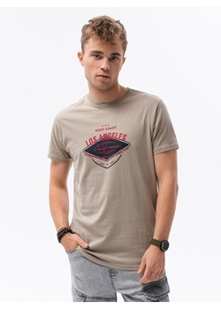 T-shirt męski z nadrukiem - beżowy V-21D S1434 ze sklepu ombre w kategorii T-shirty męskie - zdjęcie 142719274