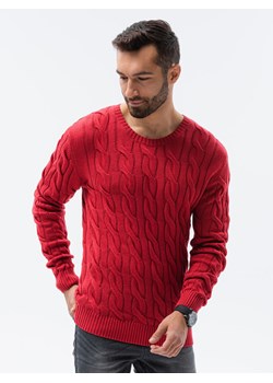 Sweter męski z warkoczowym splotem - czerwony V4 E195 ze sklepu ombre w kategorii Swetry męskie - zdjęcie 142719720