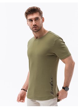 T-shirt męski bawełniany z nadrukiem - oliwkowy V4 S1387 ze sklepu ombre w kategorii T-shirty męskie - zdjęcie 142719890