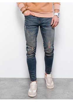 Spodnie męskie jeansowe z przetarciami SLIM FIT P1021 - niebieskie ze sklepu ombre w kategorii Jeansy męskie - zdjęcie 142719990